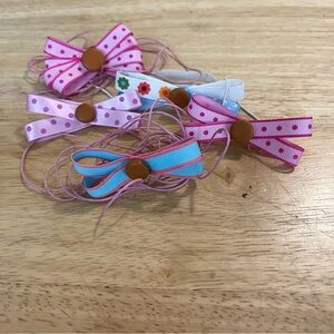 Lot of 5 handmade hairbows pink blue polka dots flowers